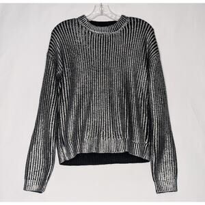 FASHION NOVA Womens Metallic Sweater futuristic Glam Bikercore black silver LG